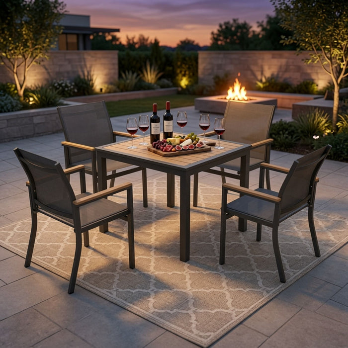 Outdoor Square Patio Slatted Dining Table - Gray Home Essentials
