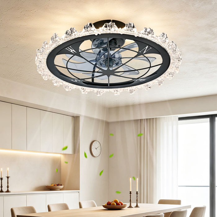 Caged Ceiling Fan With Remote Controlled Dimmable LED Lights, Flush Mount Fan, Low Profile Design - Matte Black Daily Nest