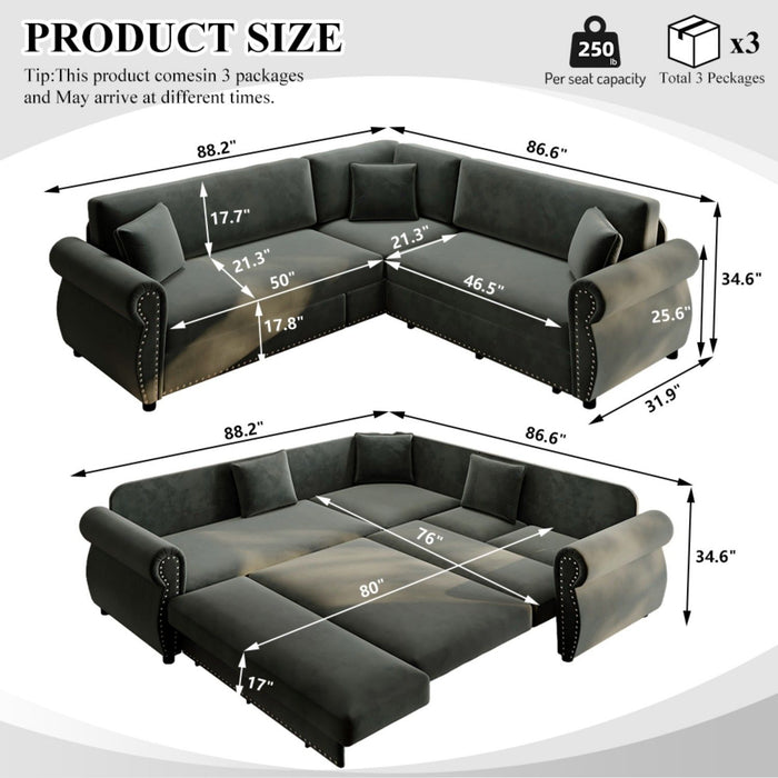 L-Shaped Sofa Couch With Pull-Out Bed Home Essentials