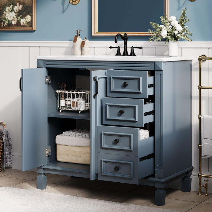 Bathroom Vanity With Sink And Storage, 2 Drawers, 1 Deep Drawer, Adjustable Shelf - Blue Hearth and Haven