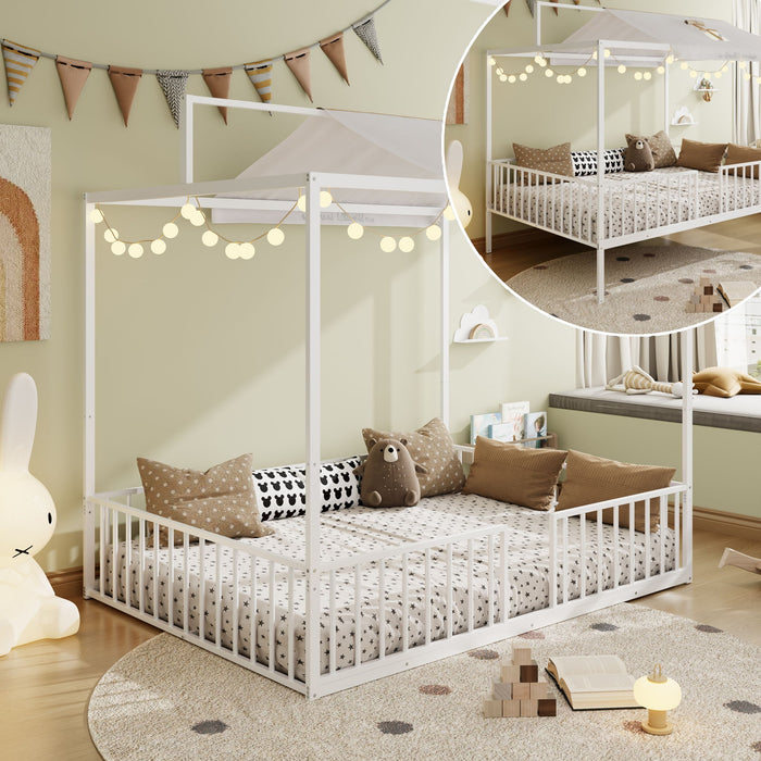 3 In 1 Convertible Montessori Floor Bed With Fenced Support Hearth and Haven