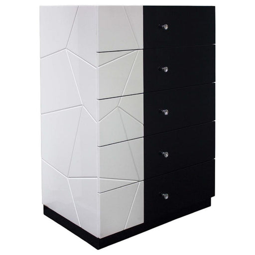 5 Drawer Chest Storage Unit, Clothes Organizer, Geometric Pattern - White / Black Home Essentials