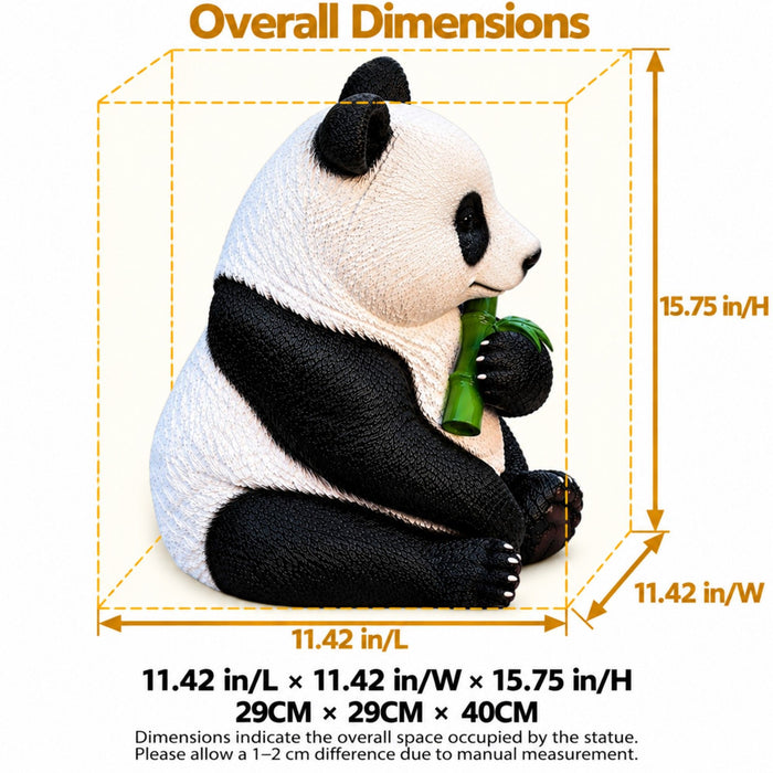 Panda Garden Statue, Sitting Animal Sculpture With Bamboo For Patio - Black White Daily Nest