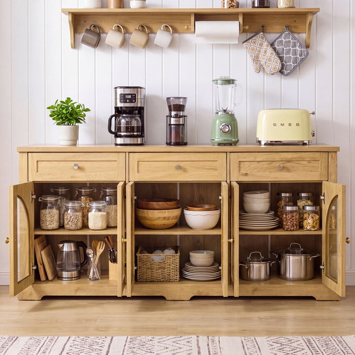Sideboard Cabinet With 3 Drawers And 6 Arched Glass Doors Home Essentials
