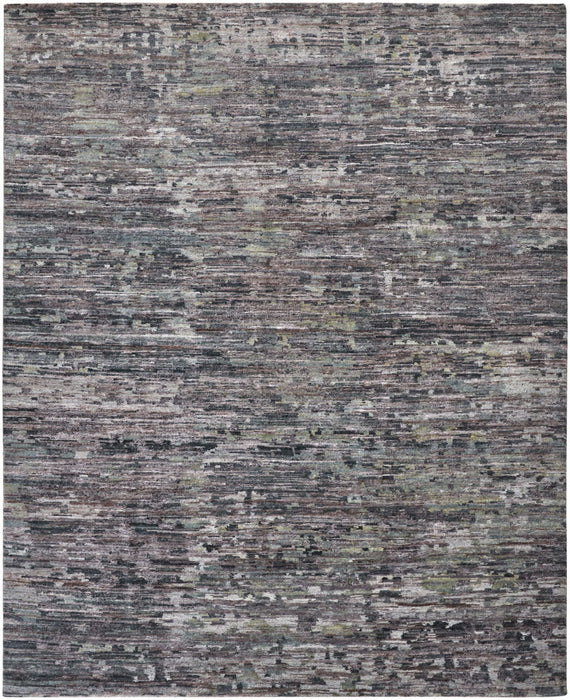 Abstract Hand Knotted Area Rug - Blue And Gray Wool - 4' X 6'