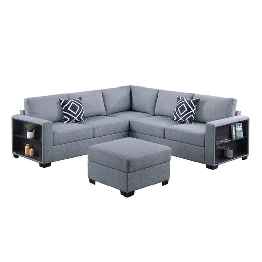 Contemporary Sectional Sofa 4 Piece Set With Built In Shelves L - Shaped Design Home Essentials