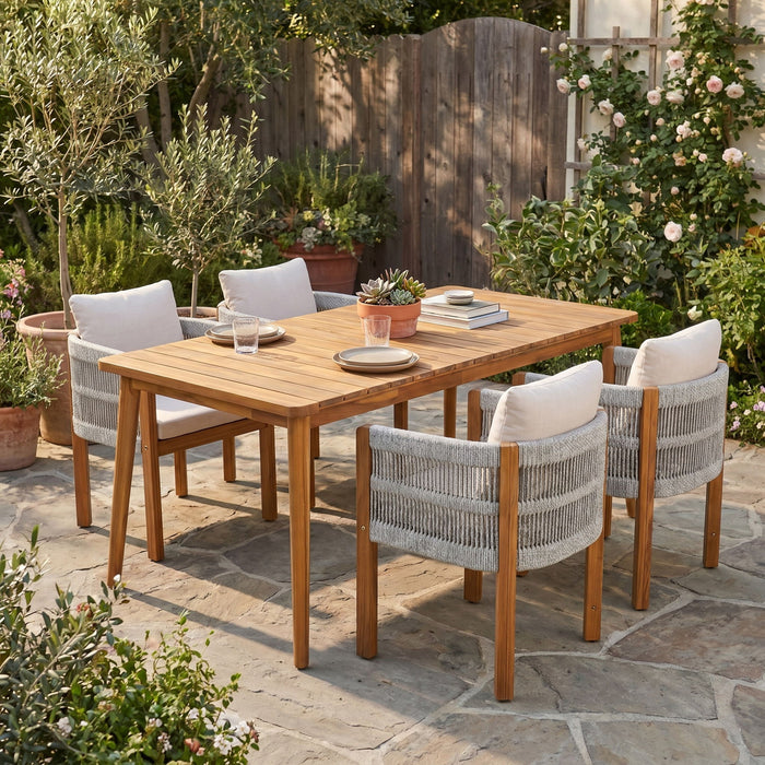 Outdoor Dining Set With Table And Rope Chairs Noble House