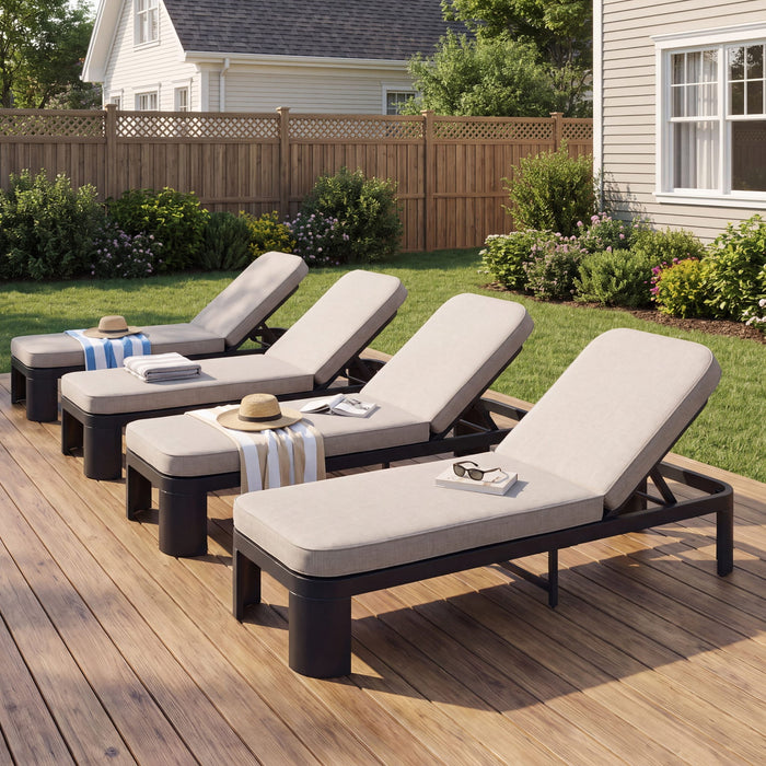 Outdoor Chaise Lounge With Cushion, 5 Position Adjustable Backrest Noble House