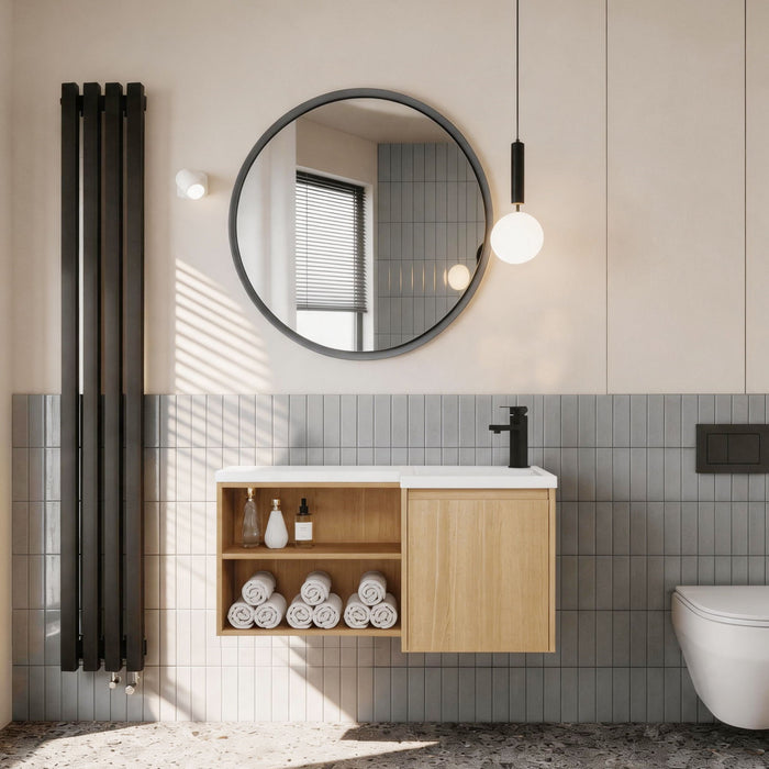 L-Shaped Wall Mounte Floating Bathroom Vanity With Integrated Sink Home Essentials