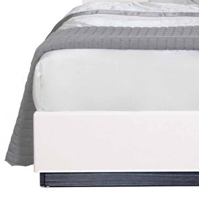 Queen Bed With Dark Gray Zebrano Details On Headboard And Bottom Rail Accent - White