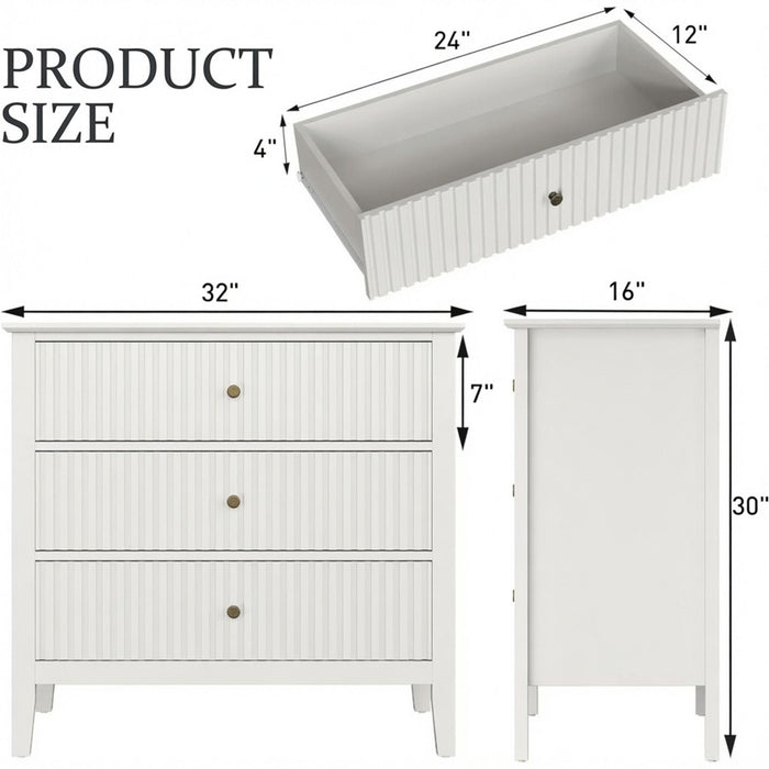 3 Drawer Nightstand, Wide With Soft Close Slides - White Home Essentials