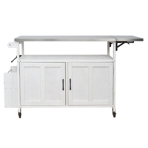 Foldable Outdoor Kitchen Island With Lockable Wheels, Storage Cabinet And Towel Rack For Patio Hearth and Haven