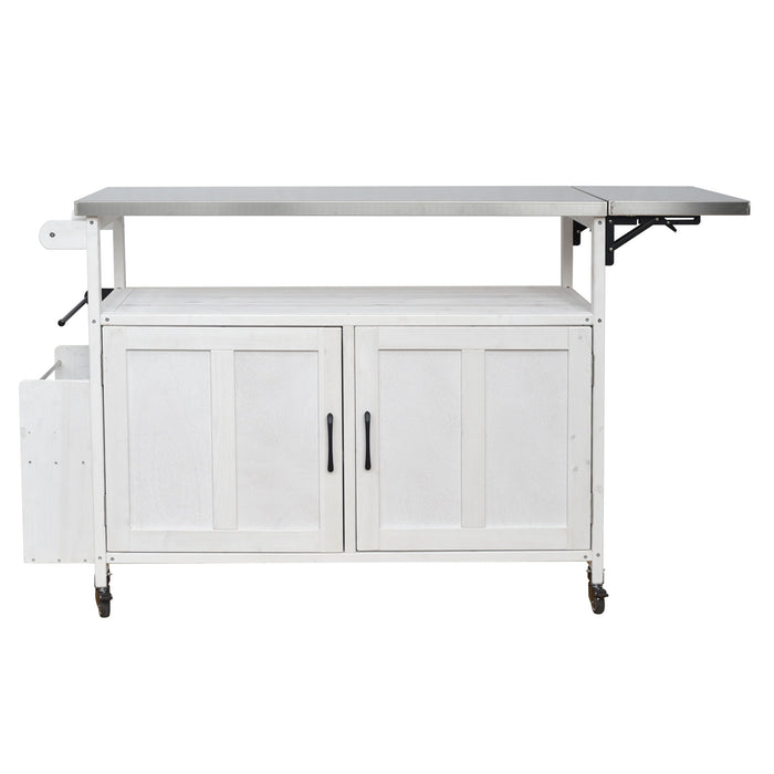 Foldable Outdoor Kitchen Island With Lockable Wheels, Storage Cabinet And Towel Rack For Patio Hearth and Haven