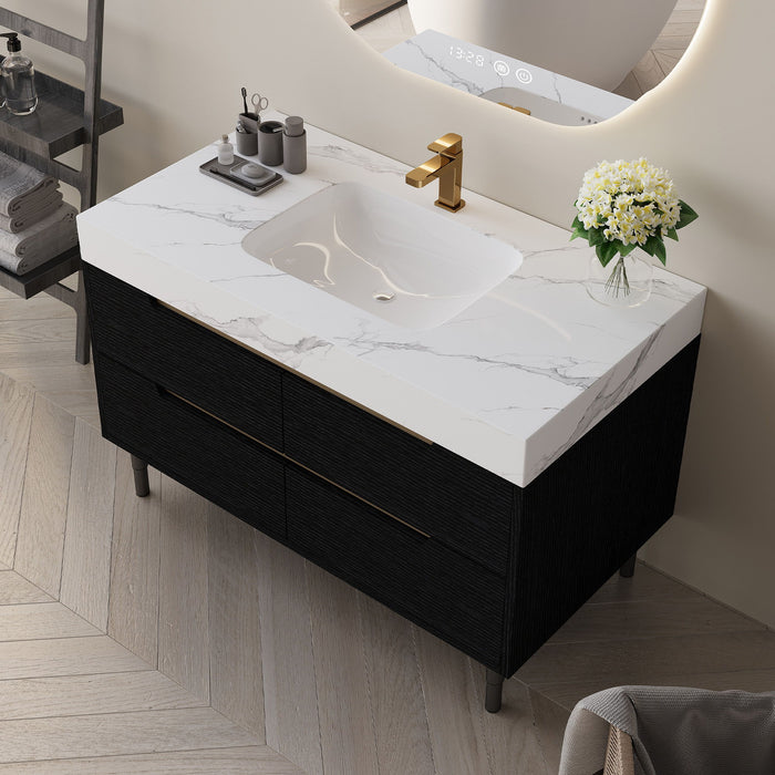 Bathroom Vanity With Undermount Sink, 4 Drawers Storage, Free Standing / Wall Mounted - Black / White Home Essentials