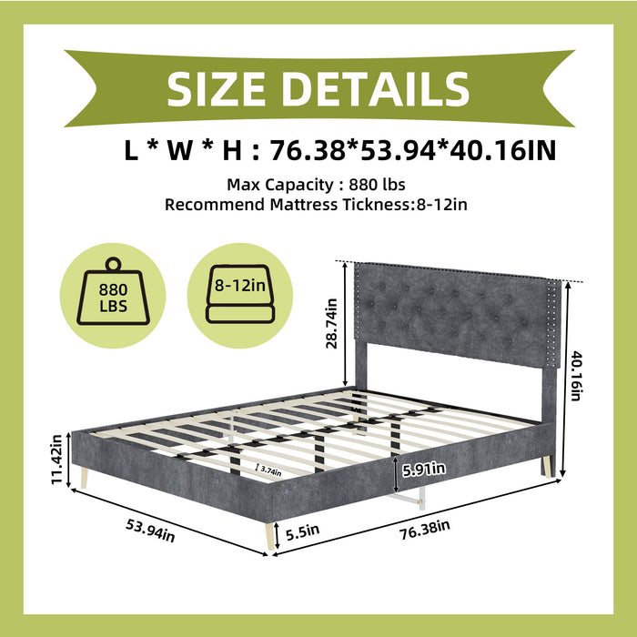 Upholstered Bed With Tufted Headboard Home Essentials