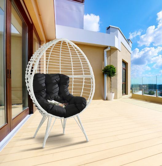 Galzed - Patio Lounge Chair - Black Fabric & White Wicker ACME