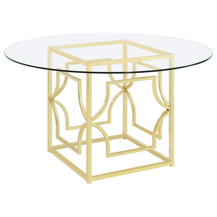 Krista - Round Glass Top Dining Table - Gold Furniture Max