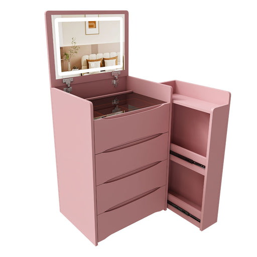 Flip Mirror Vanity Desk With Adjustable LED Lights & Stool For Bedroom Home Essentials