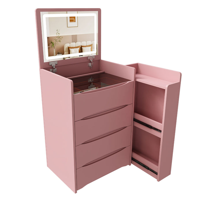 Flip Mirror Vanity Desk With Adjustable LED Lights & Stool For Bedroom Home Essentials