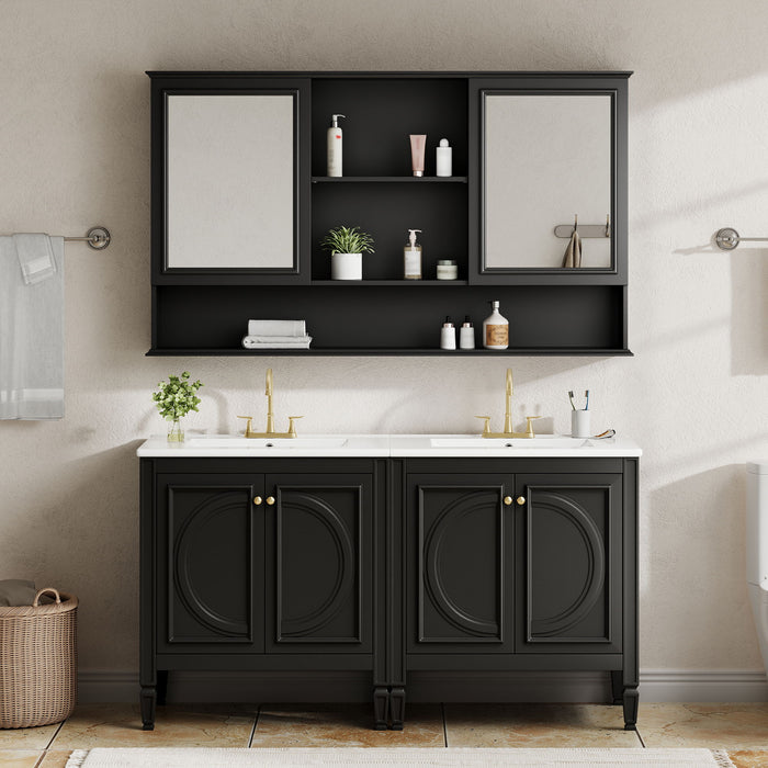 Double Sink Bathroom Vanity Set With Wall Mount Mirror Cabinet Noble House