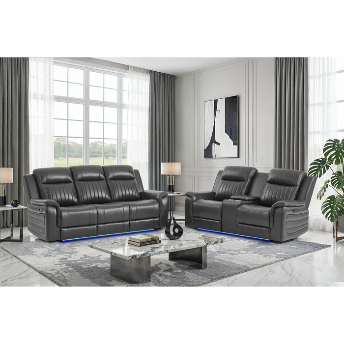 Ian - Power Reclining Sofa With LED Lighting, Surround Sound & Subwoofer - Charcoal Global Furniture USA