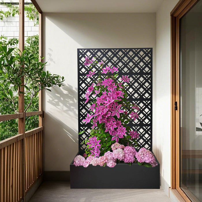 Rhombus Planter Raised Garden Bed With Trellis For Climbing Plants - Black Daily Nest
