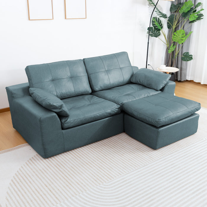 L - Shaped Modular 2 Seater Sofa With Movable Ottoman And High Density Sponge Cushions For Living Room Home Essentials