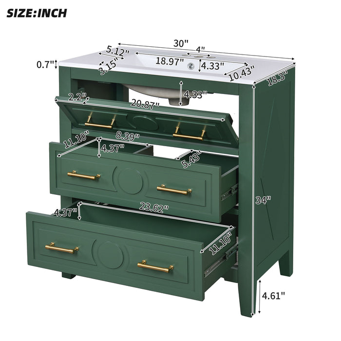 Retro Bathroom Vanity With Sink Combo, Free Standing Single Set With 3 Drawers Hearth and Haven
