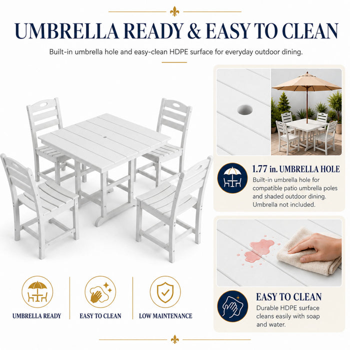 Outdoor Patio Dining Set, Square Table With Umbrella Hole And Armless Chairs Home Essentials