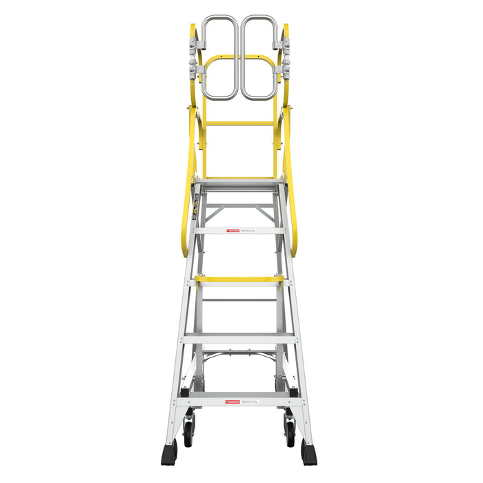 Heavy Duty Aluminum Rolling Platform Ladder With Steps, 375Lbs Capacity