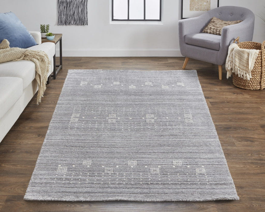 Wool Hand Knotted Stain Resistant Area Rug - Gray And Ivory - 9' X 12'