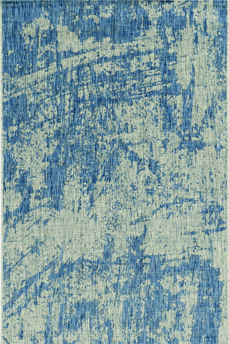 5' X 7' Machine Woven UV Treated Abstract Brushstroke Indoor / Outdoor Area Rug - Gray Denim