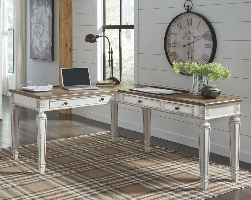 Realyn - Home Office L Shaped Desk - White / Brown Signature Design by Ashley®