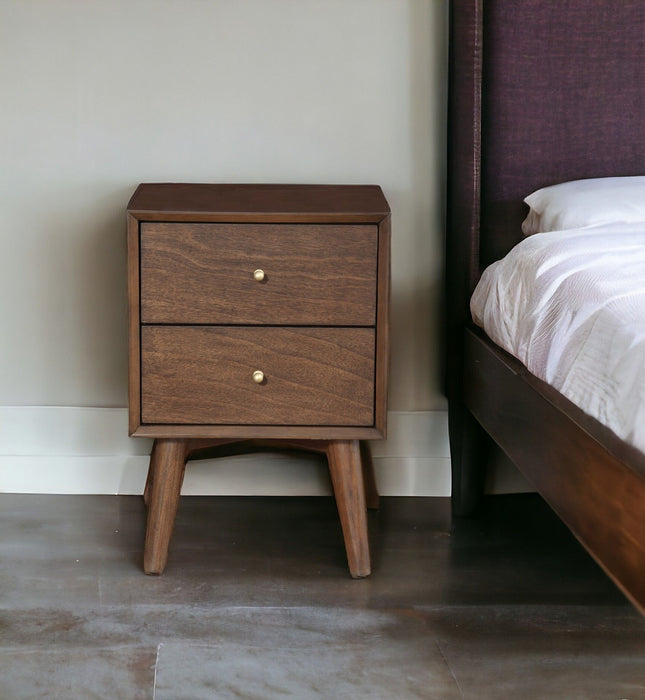 Two Drawer Wood Nightstand - Brown