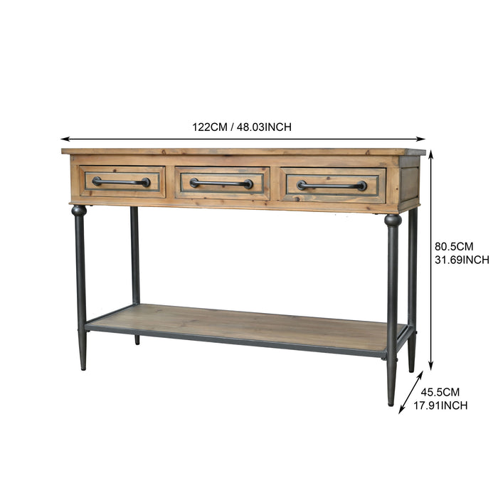 Accent Storage Console Table With Open Shelf And 3 Drawers For Living Room - Natural Wood / Brown Home Essentials