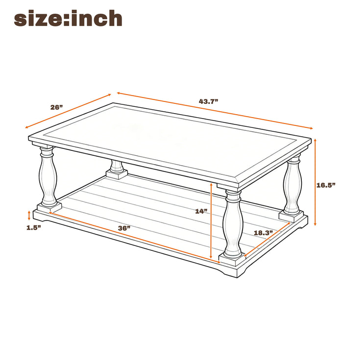Farmhouse Rectangular Coffee Table With 2 Tiers Hearth and Haven