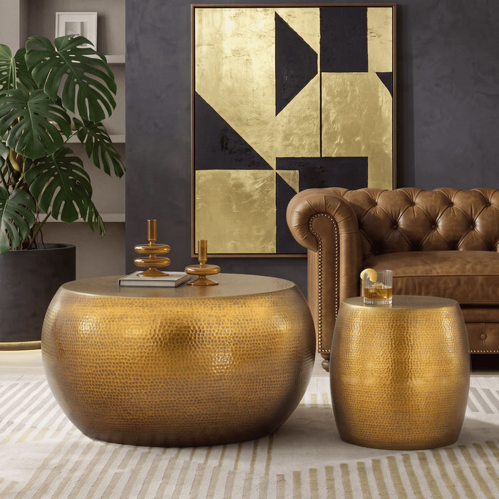 2 Piece Coffee And End Table Set, Oval Design - Gold Matrix Furniture Group