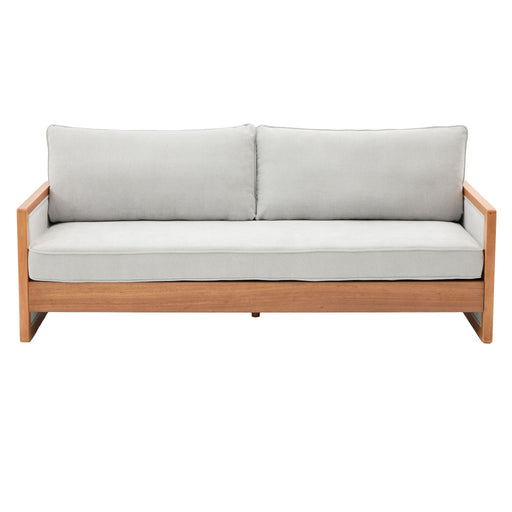 Modern 3 Seater Sofa With Wood Armrests Noble House