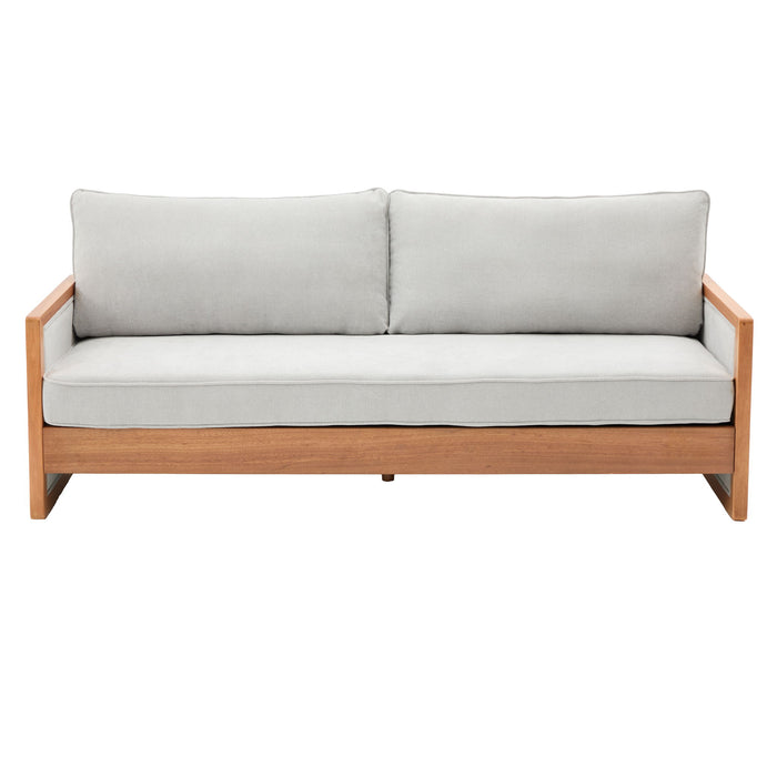 Modern 3 Seater Sofa With Wood Armrests Noble House