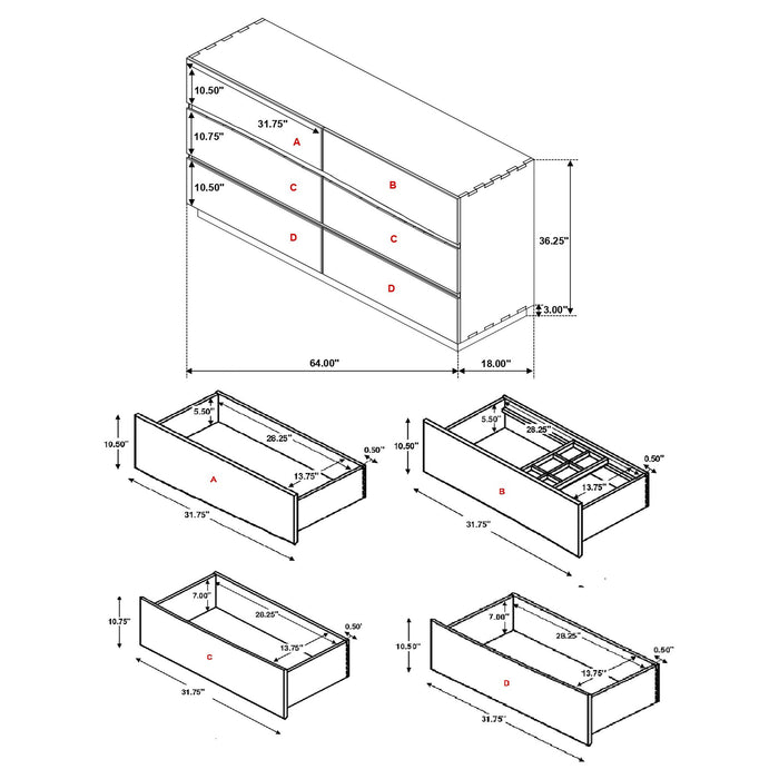 Beverly - 6 Drawer Dresser - Walnut Furniture Max