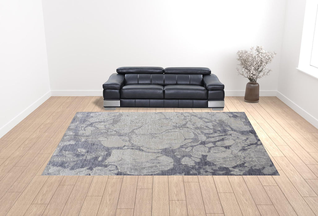 Abstract Power Loom Distressed Area Rug - Ivory And Blue - 12' X 15'