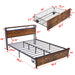 Modern Metal Platform Bed Frame With Wooden Headboard And Footboard, USB Charging Station, LED Lights, 2 Drawers Home Essentials