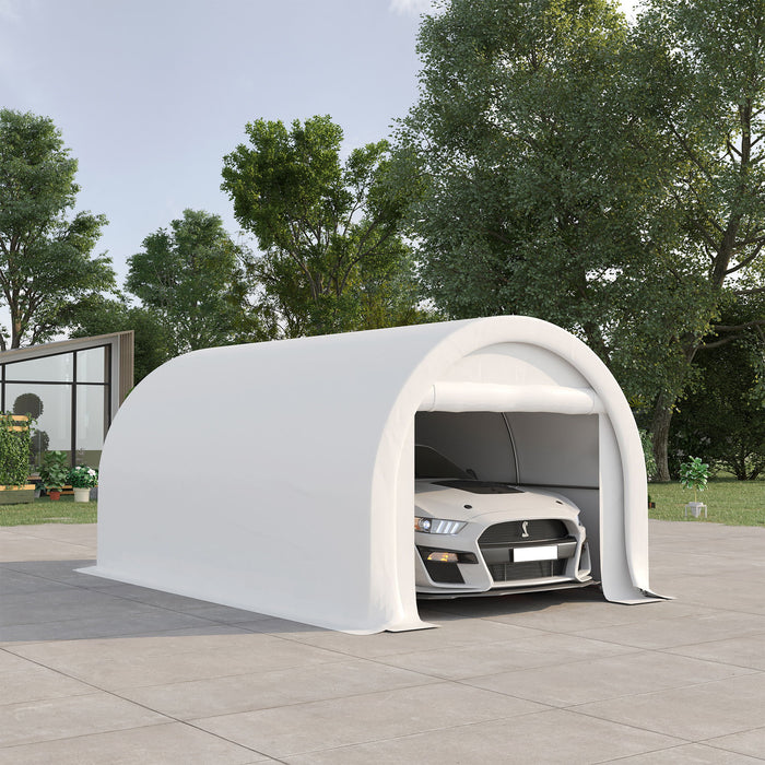 Outsunny - 10' x 16' Carport, Heavy Duty Portable Garage Storage Tent With Large Zippered Door, Anti-Uv Pe Canopy Cover For Car, Truck, Boat, Motorcycle, Bike, Garden Tools, Outdoor Work Home Essentials