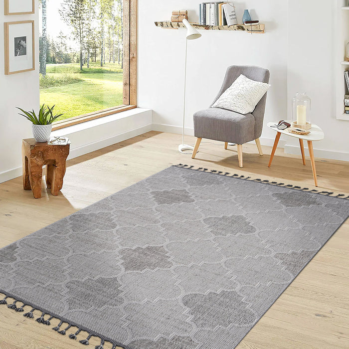 5' x 7' Trellis Indoor / Outdoor Area Rug - White / Gray