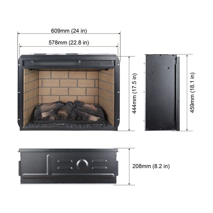 Infrared Quartz Heater Fireplace Insert -Woodlog Version With Brick