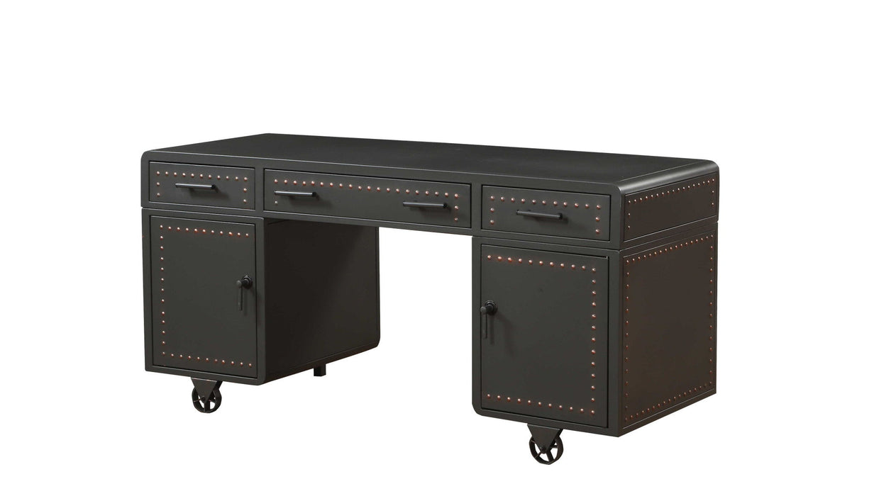 Metal Executive Desk With Two Cabinets Three Drawers - Gray
