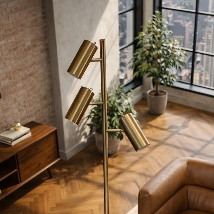 Lumina - Floor Lamp With Rotary Switch Triple Spots Cone Base - Gold Ashcroft Furniture