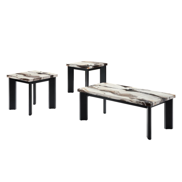 Strata - Faux Marble 3 Piece Occasional Set (1 Coffee & 2 End Tables) - Black / White New Classic