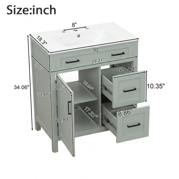 Bathroom Vanity With Sink, 2 Soft Close Drawers, 1 Soft Close Door, Adjustable Shelf Hearth and Haven