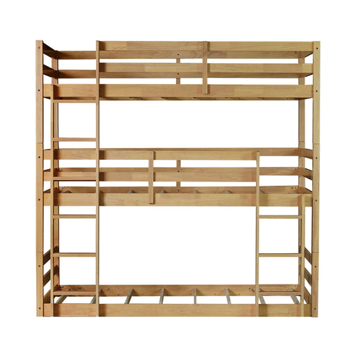 Twin Over Twin Over Twin Triple Bunk Bed With 2 Built In Ladders, Guardrails - Natural Home Essentials